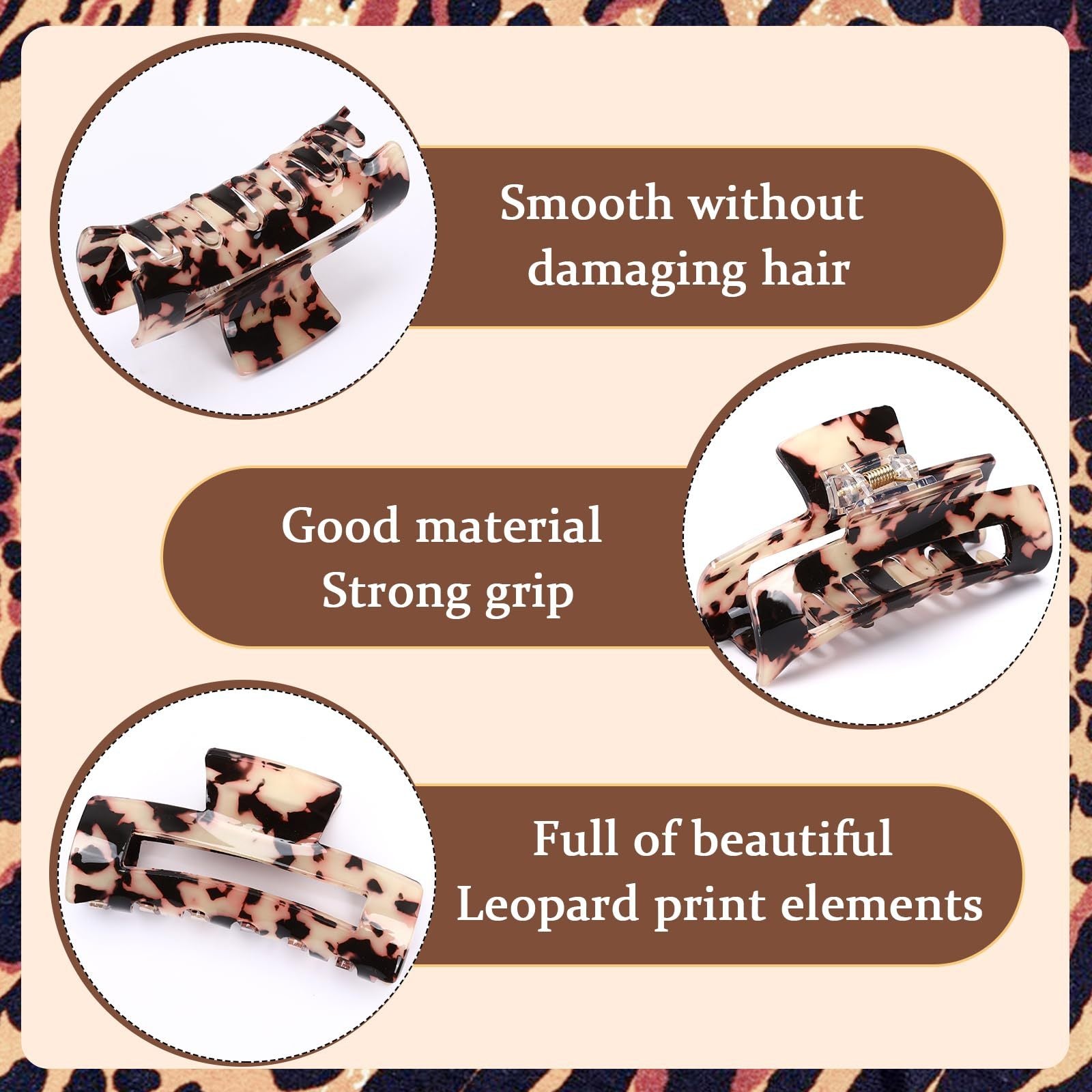 4Pcs Tortoise Hair Claw Clips, Acetate Hair Claw Clip Acrylic French Hair Banana Barrettes Jaw Clips, Stylish Hair Accessories For Women 3.15 Inch Fashion Strong Hold For Thick Thin Hair,442-9838-G14