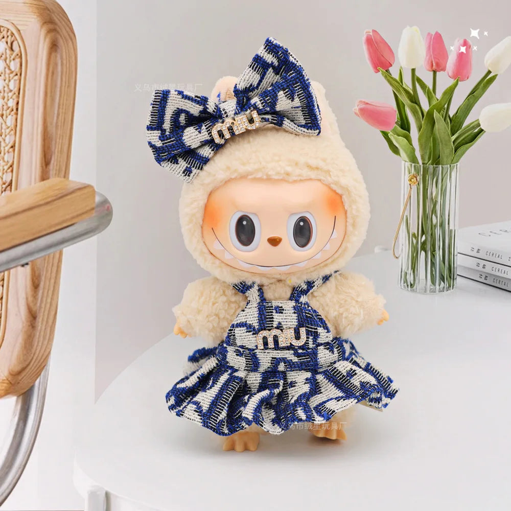 Mini Labubu Clothes Luxury Dress Bow Strap Pants Set 3.0 Labubu clothing outfit Glasses Shoes Doll Accessories For 15/17cm