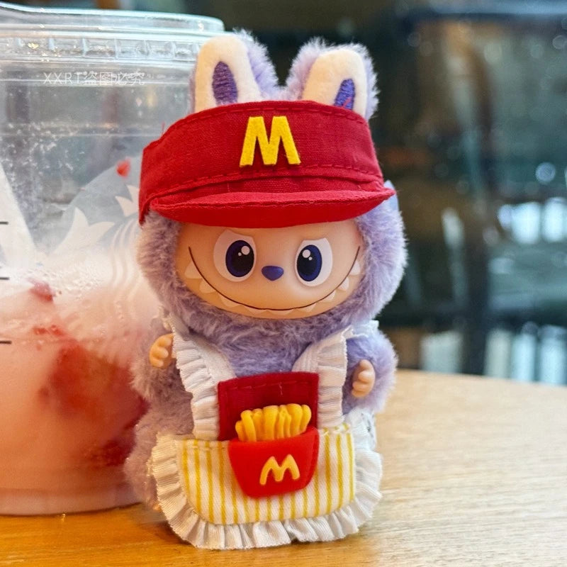 For 10cm Mini Labubu Clothing Set Restaurant Workwear 4.0 Labubu Clothes outfit Headwear Bib Doll Accessories Toys Gifts