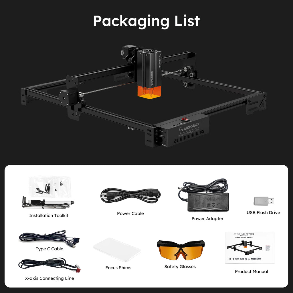 Atomstack A20 Pro V2 Laser Engraver machine Machine 20W Quad-Laser  Cutter Metal Arcylic Wood Glass 400*365mm