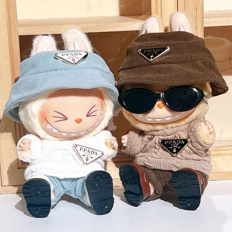 For Labubu first and second generation baby clothes labubu triangle sweater overalls hat set can be worn for sitting parties