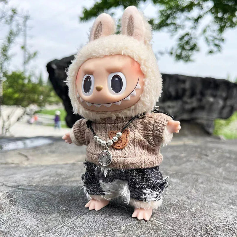 For 17cm Labubu Doll clothes Street Trend Style Set Labubu V1V2 Mini DIY doll outfit fashion boy clothing shoes accessories