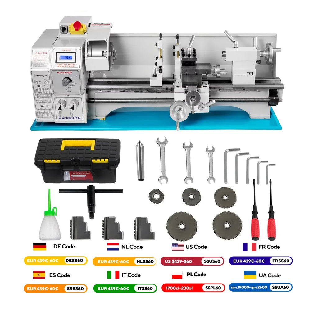 VEVOR Mini Metal Lathe Machine 550W-1100W Variable Speed Large Swing Range for Making Threads Counter Face Turning Driling