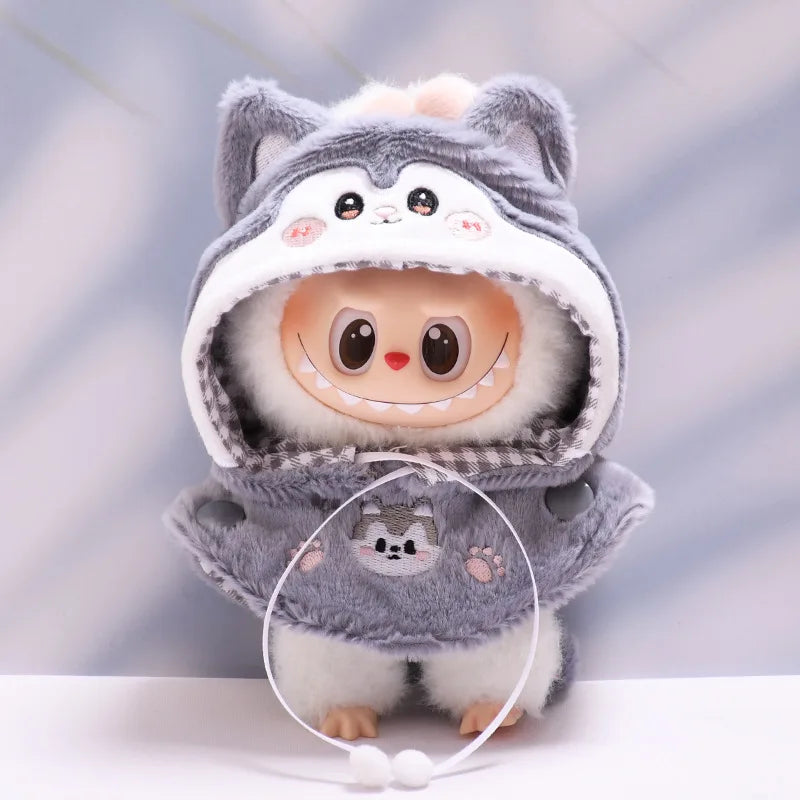 For 17cm/10.5cm Labubu 4.0/3.0 Accessories Doll Clothes Heartbeat Long Eared Furry Rabbit Costume Cartoon Dress Up Labubu Outfit