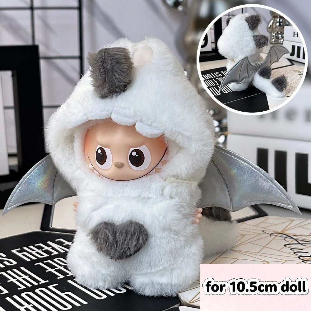 For 17cm/10.5cm Labubu 4.0/3.0 Accessories Doll Clothes Heartbeat Long Eared Furry Rabbit Costume Cartoon Dress Up Labubu Outfit