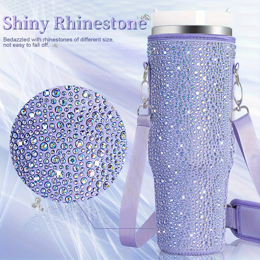 40oz Diamond-Encrusted Cup Sleeve,Stanley Rhinestone Cup Holder,Insulated Bottle Cover, Diving Material Water Bottle Bag