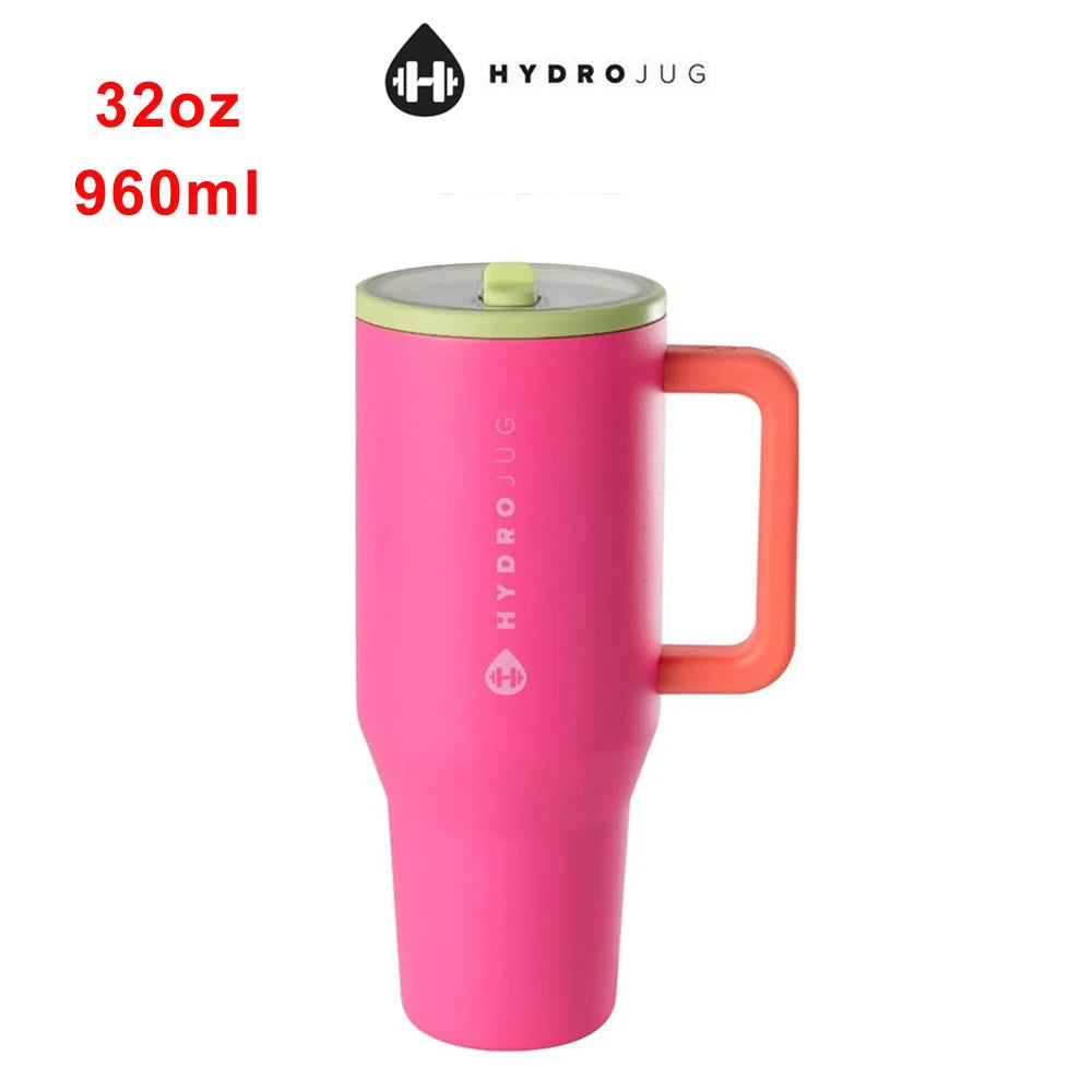 32 40 OZ Iced Coffee Cup Tumbler with Handle Traveler Straw Lid Stainless Steel Vacuum Insulated Car Mug Thermal Bottle Flask