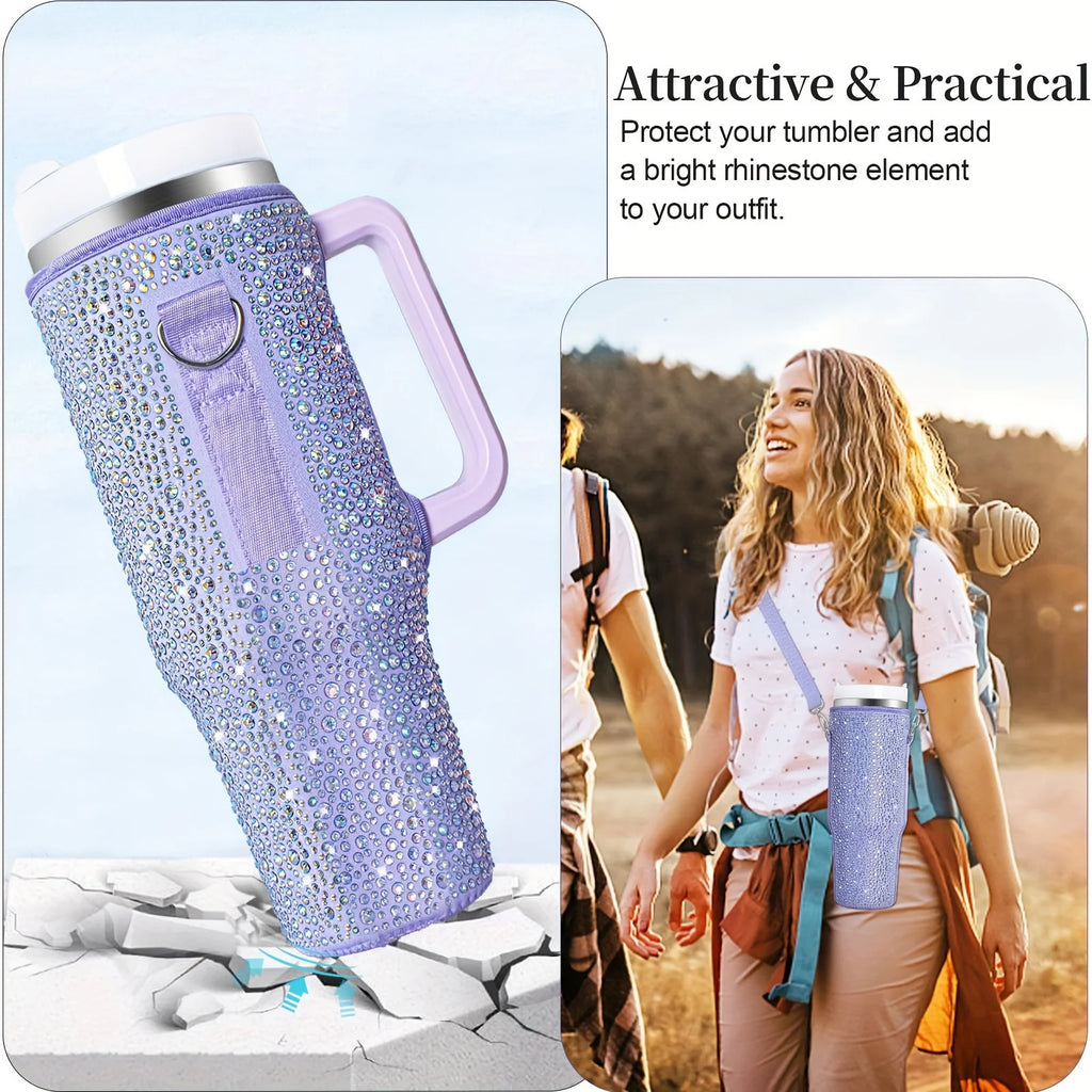 40oz Diamond-Encrusted Cup Sleeve,Stanley Rhinestone Cup Holder,Insulated Bottle Cover, Diving Material Water Bottle Bag