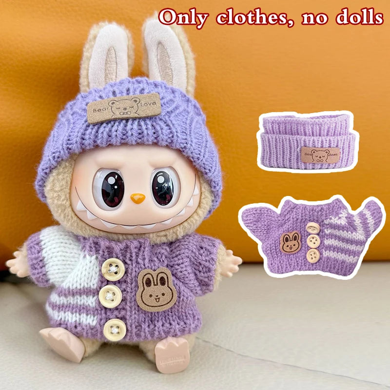 Doll clothes for Labubu Outfit V1 V2 V3 17cm Dolls Sitting Accessories Glasses Clothing Designer Kids Gift Sweater Hat Bag Set