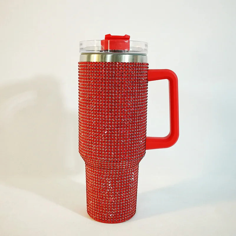 40oz Diamond Thermos Cup with Handle 304 Stainless Steel Vacuum Coffee Insulated Bottle Portable Car Flasks