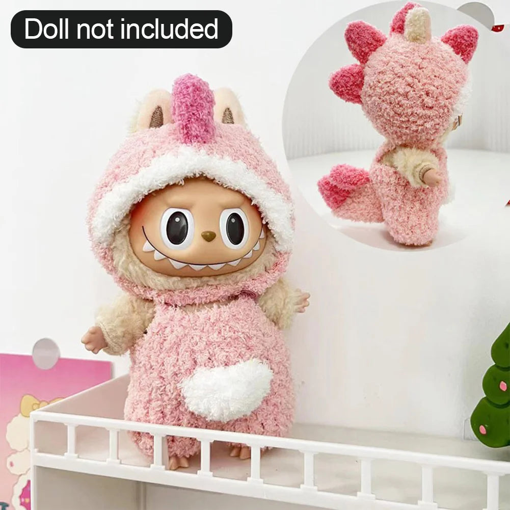 For 17cm/10.5cm Labubu 4.0/3.0 Accessories Doll Clothes Heartbeat Long Eared Furry Rabbit Costume Cartoon Dress Up Labubu Outfit