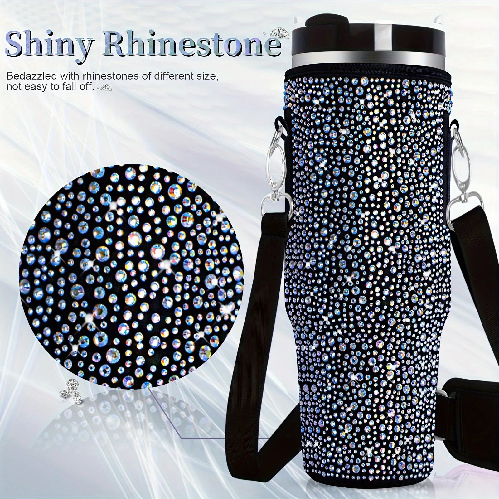 40oz Diamond-Encrusted Cup Sleeve,Stanley Rhinestone Cup Holder,Insulated Bottle Cover, Diving Material Water Bottle Bag