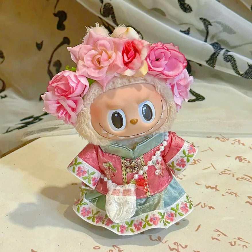 For 17cm/10.5cm Labubu 4.0/3.0 Accessories Doll Clothes Heartbeat Long Eared Furry Rabbit Costume Cartoon Dress Up Labubu Outfit