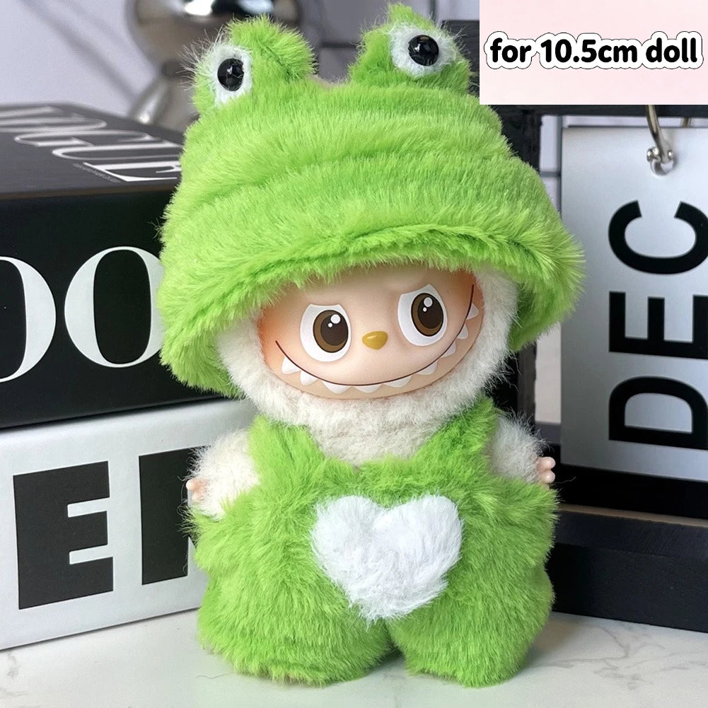 For 17cm/10.5cm Labubu 4.0/3.0 Accessories Doll Clothes Heartbeat Long Eared Furry Rabbit Costume Cartoon Dress Up Labubu Outfit