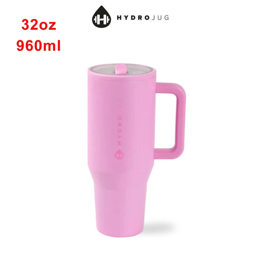 32 40 OZ Iced Coffee Cup Tumbler with Handle Traveler Straw Lid Stainless Steel Vacuum Insulated Car Mug Thermal Bottle Flask