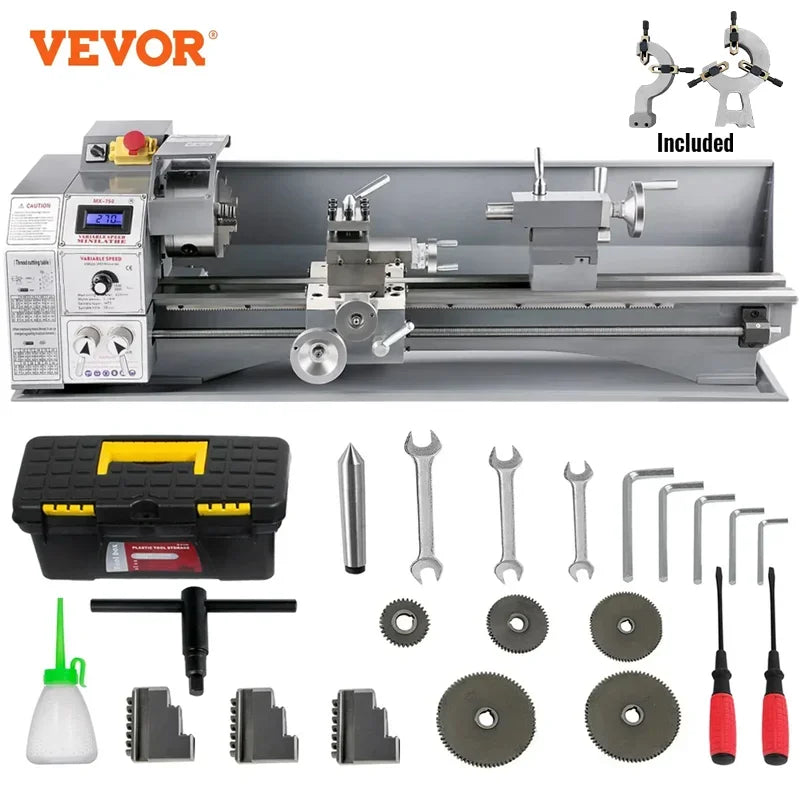 VEVOR Mini Metal Lathe Machine 550W-1100W Variable Speed Large Swing Range for Making Threads Counter Face Turning Driling