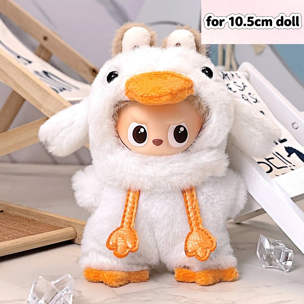 For 17cm/10.5cm Labubu 4.0/3.0 Accessories Doll Clothes Heartbeat Long Eared Furry Rabbit Costume Cartoon Dress Up Labubu Outfit