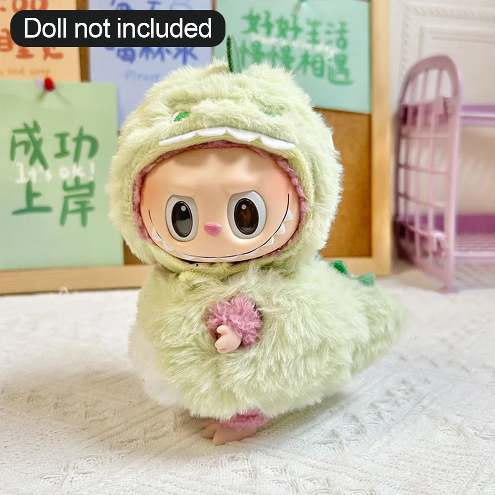 For 17cm/10.5cm Labubu 4.0/3.0 Accessories Doll Clothes Heartbeat Long Eared Furry Rabbit Costume Cartoon Dress Up Labubu Outfit