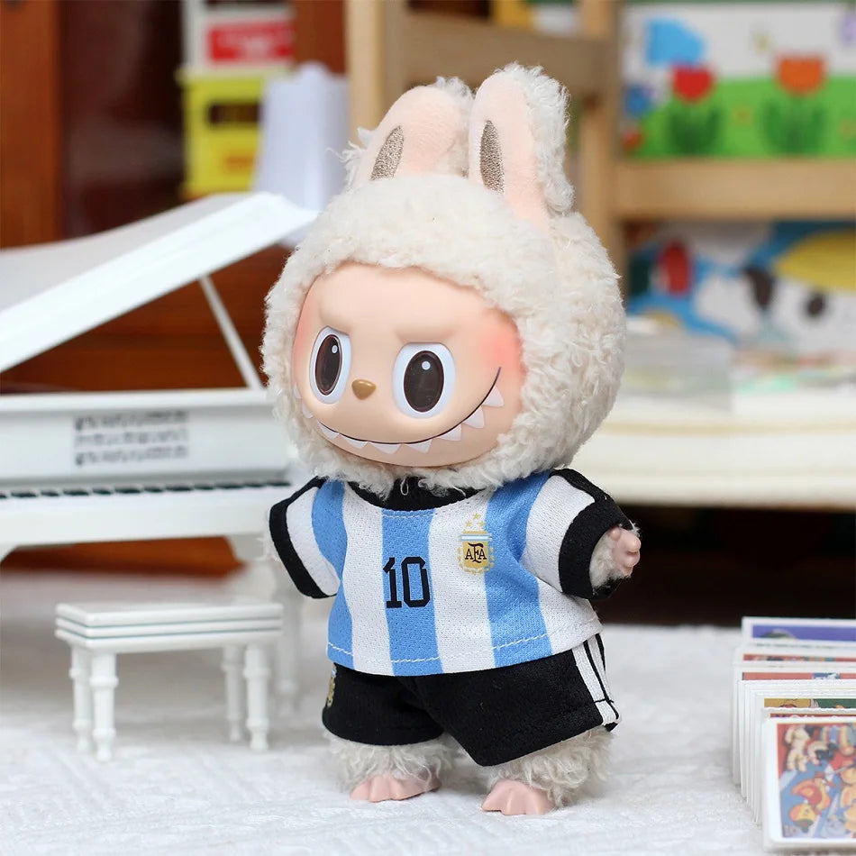 17cm Labubu Football Size 10 Clothing V1V2 V3 Labubu Doll Size 7 Vinyl Pendant Doll Clothing DIY Sportswear Boy Gift Toy