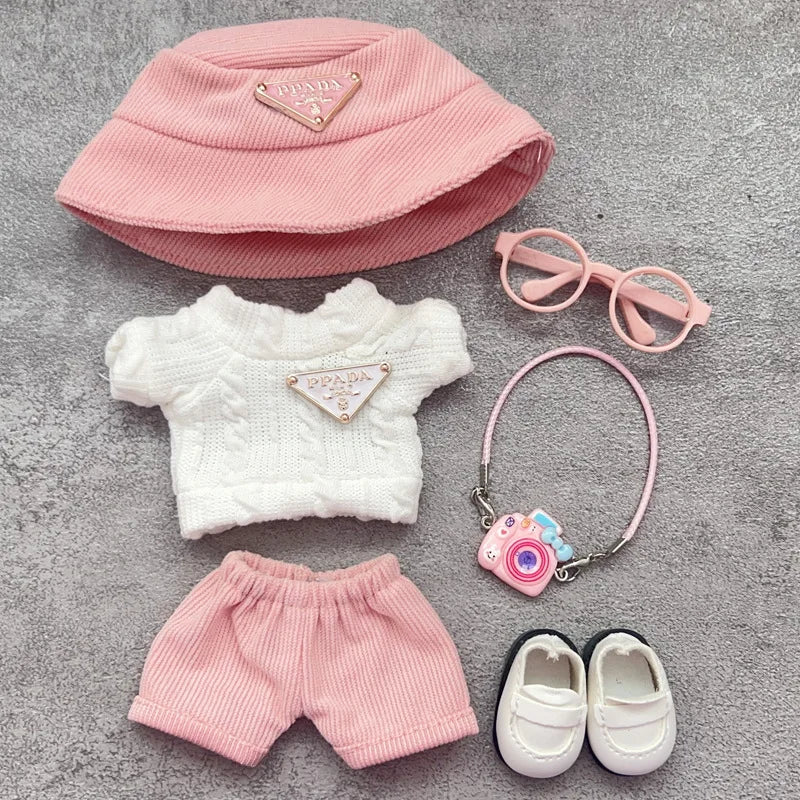 For Labubu first and second generation baby clothes labubu triangle sweater overalls hat set can be worn for sitting parties
