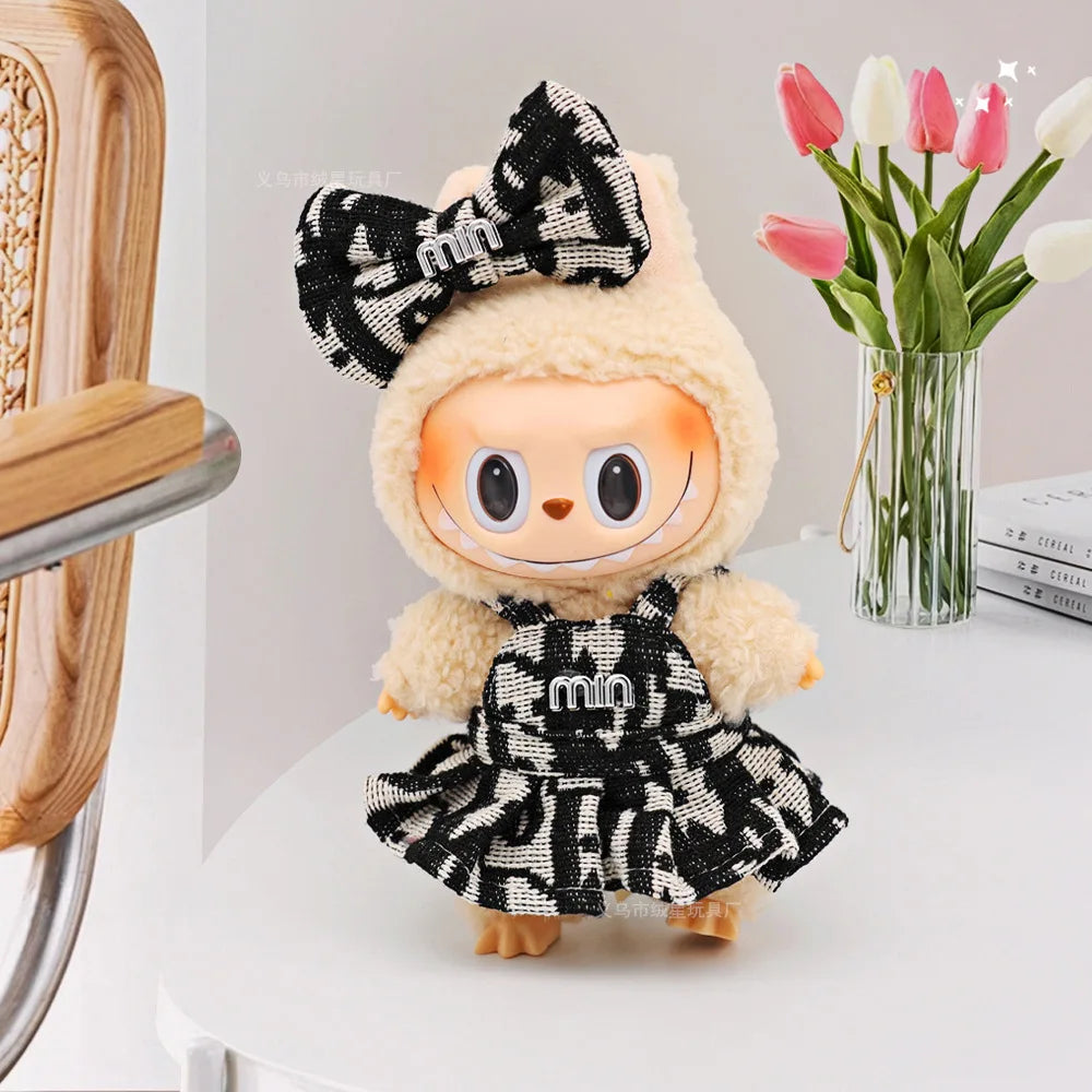 Mini Labubu Clothes Luxury Dress Bow Strap Pants Set 3.0 Labubu clothing outfit Glasses Shoes Doll Accessories For 15/17cm