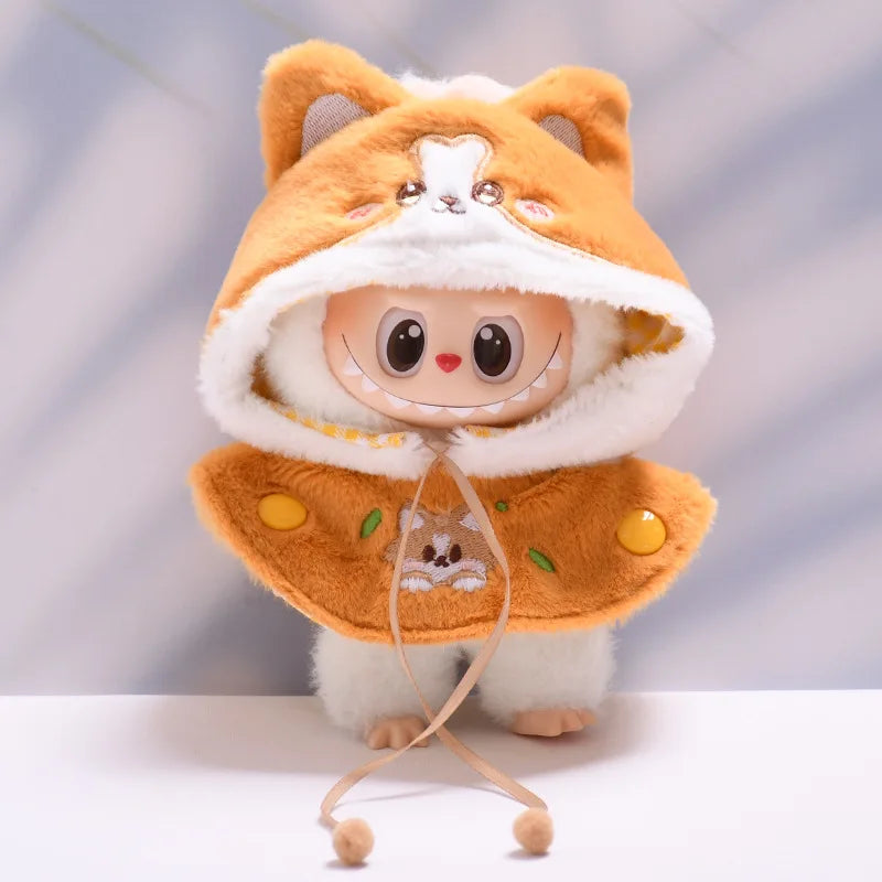 For 17cm/10.5cm Labubu 4.0/3.0 Accessories Doll Clothes Heartbeat Long Eared Furry Rabbit Costume Cartoon Dress Up Labubu Outfit