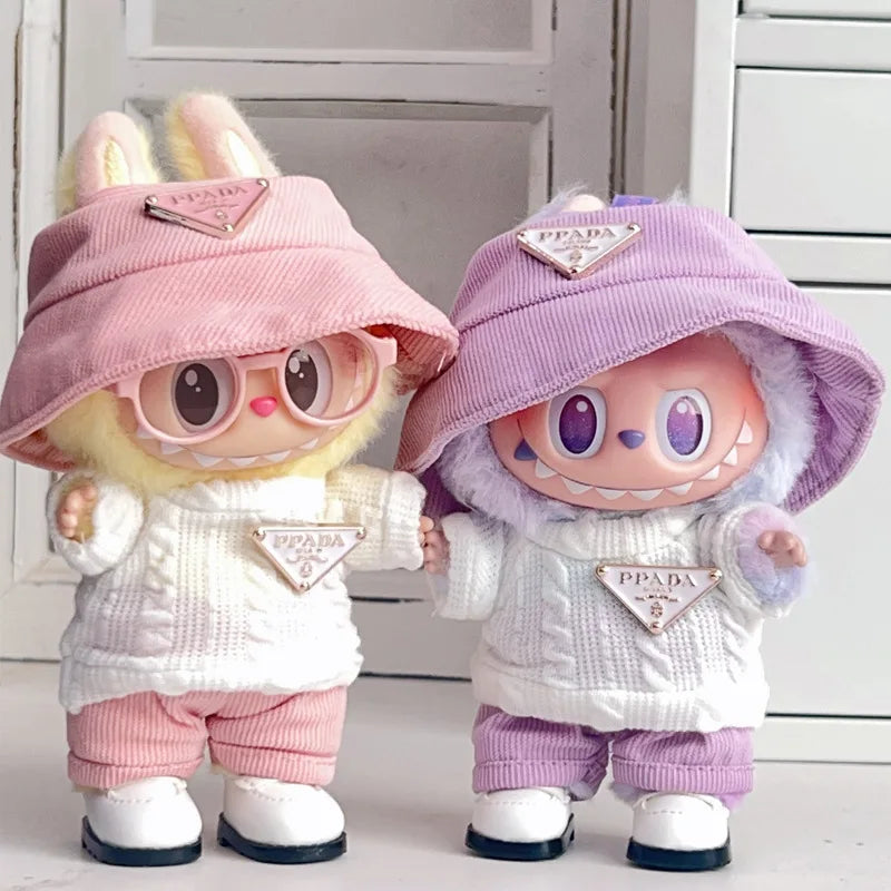 For Labubu first and second generation baby clothes labubu triangle sweater overalls hat set can be worn for sitting parties
