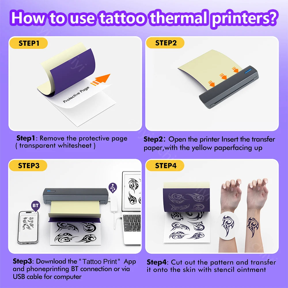 C80 Wireless Tattoo Stencil Printer,Portable A4 Thermal Printer Kit for Tattoo Artists,Compatible with Phone,iPad & PC