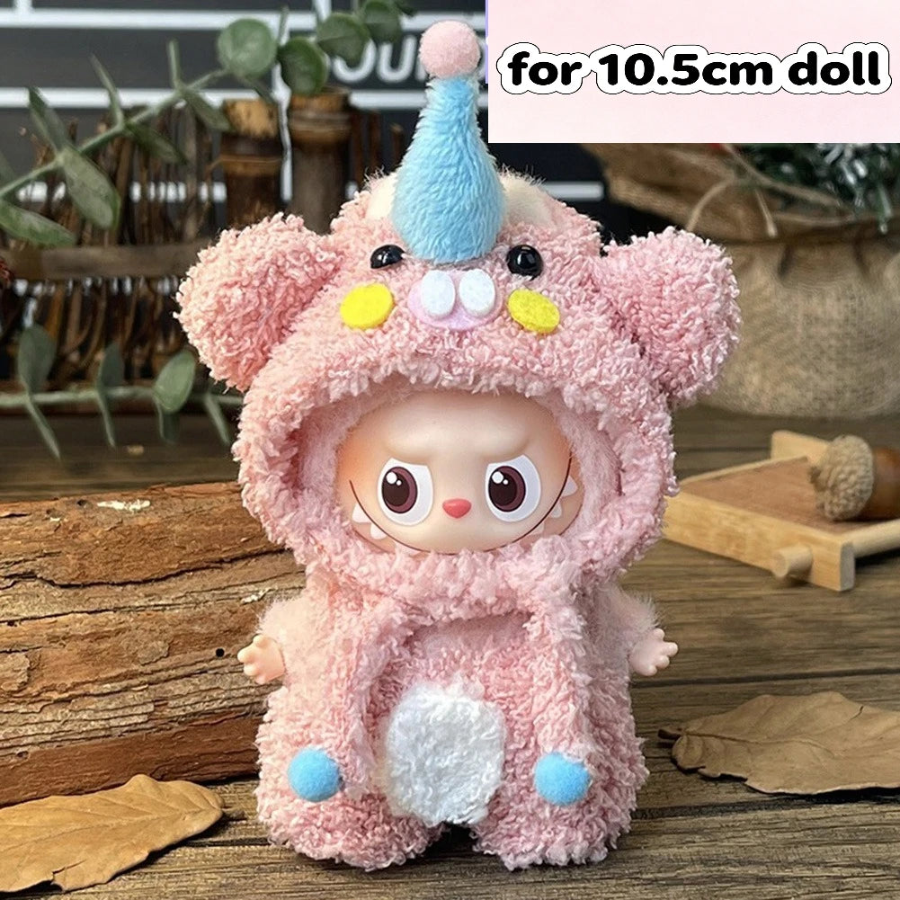 For 17cm/10.5cm Labubu 4.0/3.0 Accessories Doll Clothes Heartbeat Long Eared Furry Rabbit Costume Cartoon Dress Up Labubu Outfit