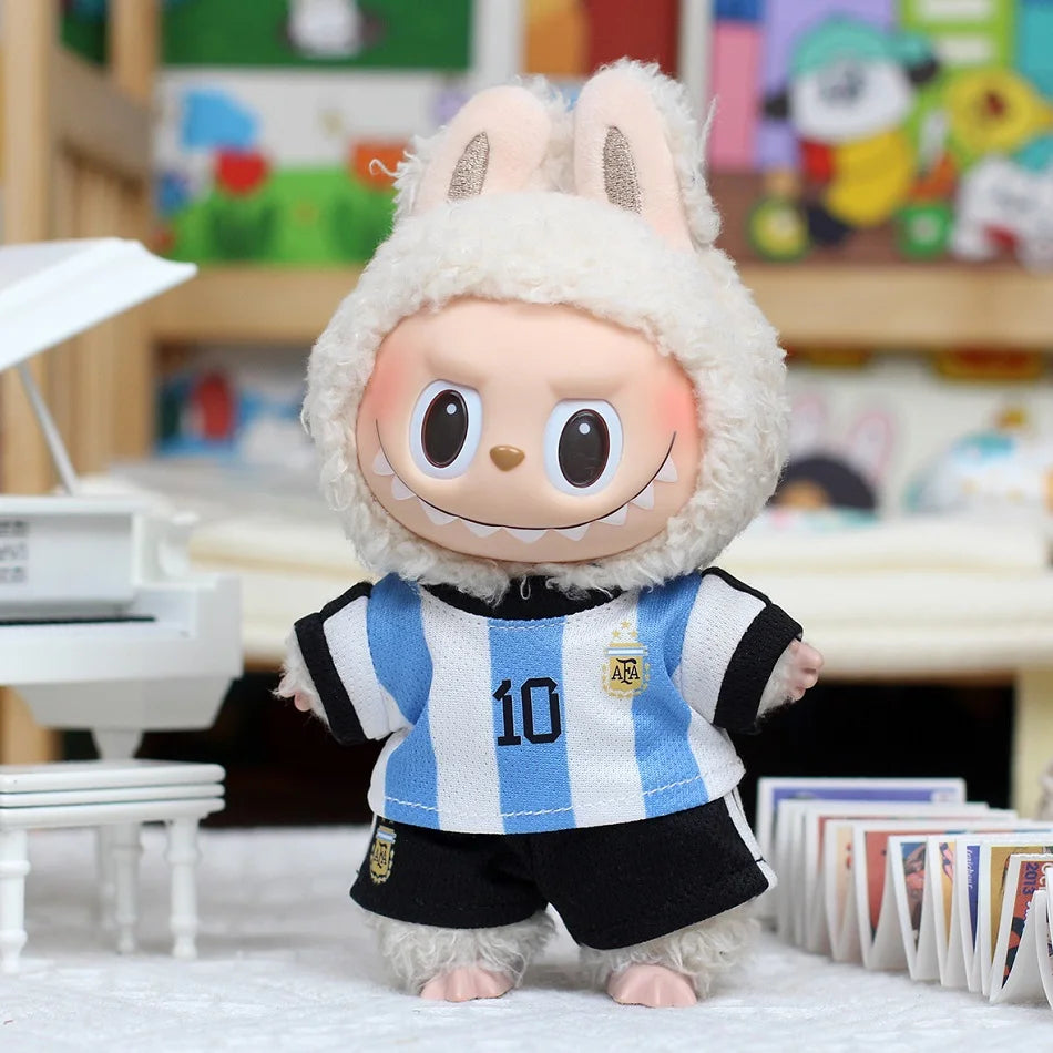 17cm Labubu Football Size 10 Clothing V1V2 V3 Labubu Doll Size 7 Vinyl Pendant Doll Clothing DIY Sportswear Boy Gift Toy