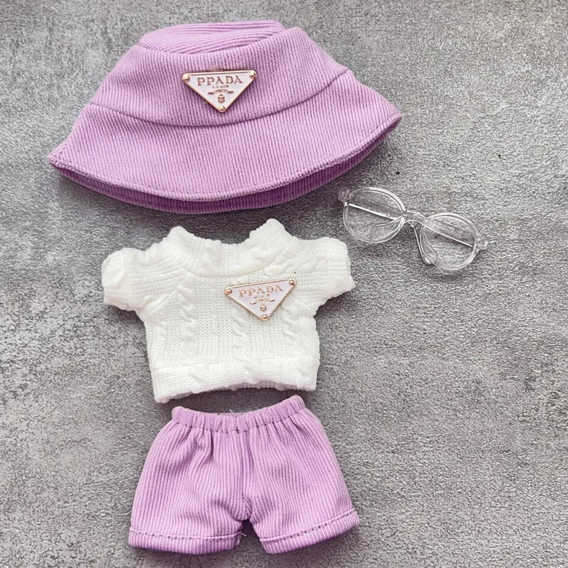 For Labubu first and second generation baby clothes labubu triangle sweater overalls hat set can be worn for sitting parties