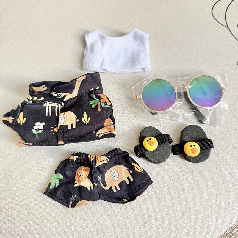 Labubu Doll Clothes Beach Resort Style Overalls Labubu Idol V1 V2 Dolls Clothing Accessories 15/17cm Plush Doll Universal