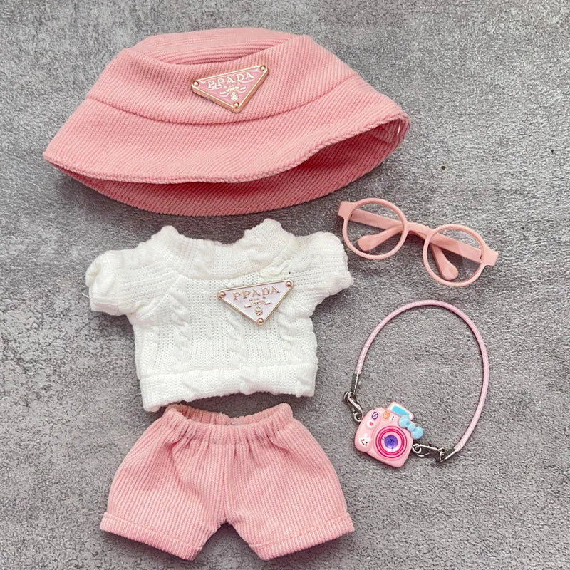 For Labubu first and second generation baby clothes labubu triangle sweater overalls hat set can be worn for sitting parties
