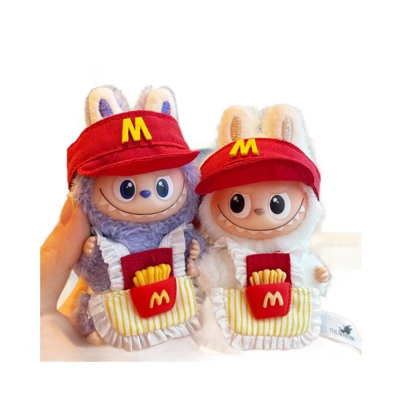 For 10cm Mini Labubu Clothing Set Restaurant Workwear 4.0 Labubu Clothes outfit Headwear Bib Doll Accessories Toys Gifts