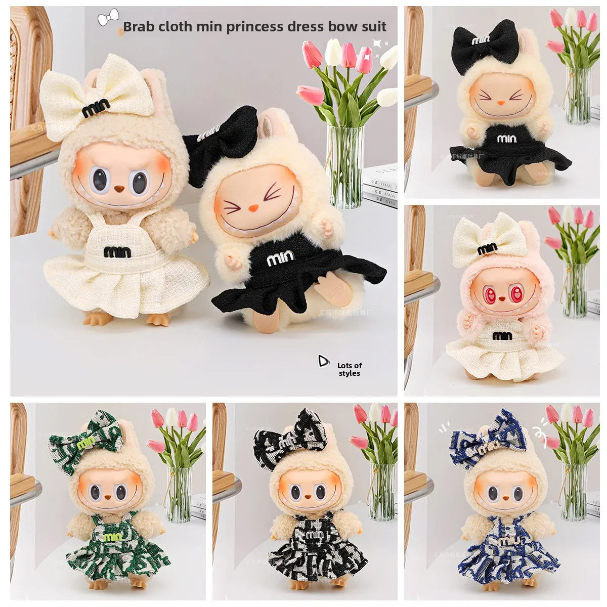 Mini Labubu Clothes Luxury Dress Bow Strap Pants Set 3.0 Labubu clothing outfit Glasses Shoes Doll Accessories For 15/17cm