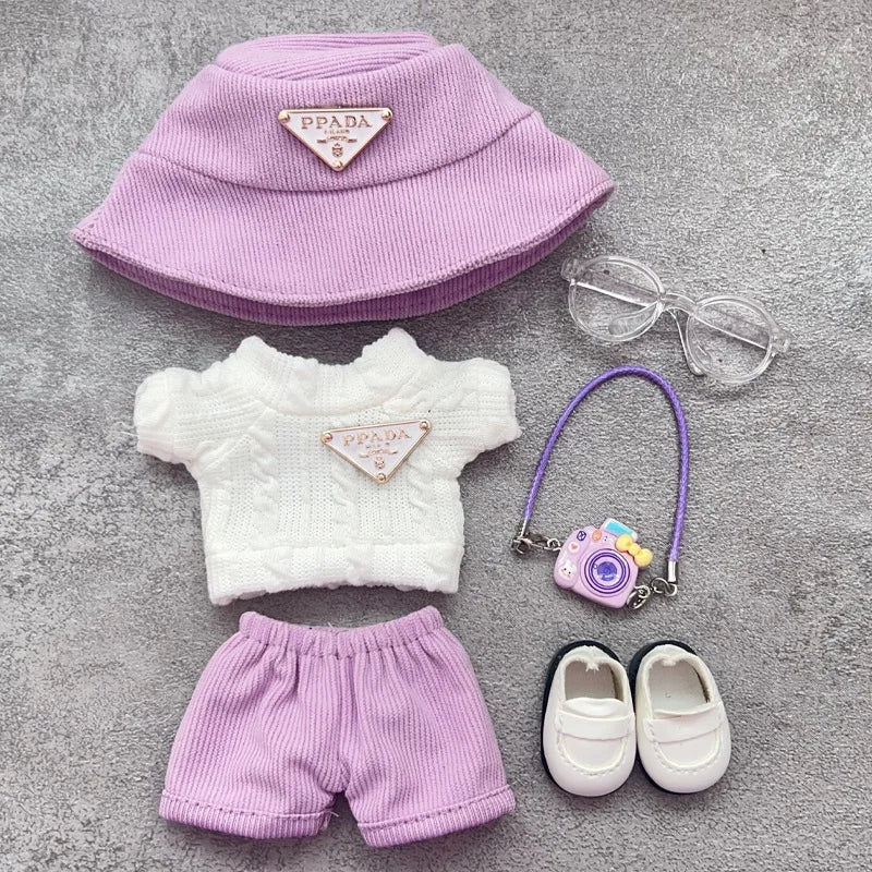 For Labubu first and second generation baby clothes labubu triangle sweater overalls hat set can be worn for sitting parties
