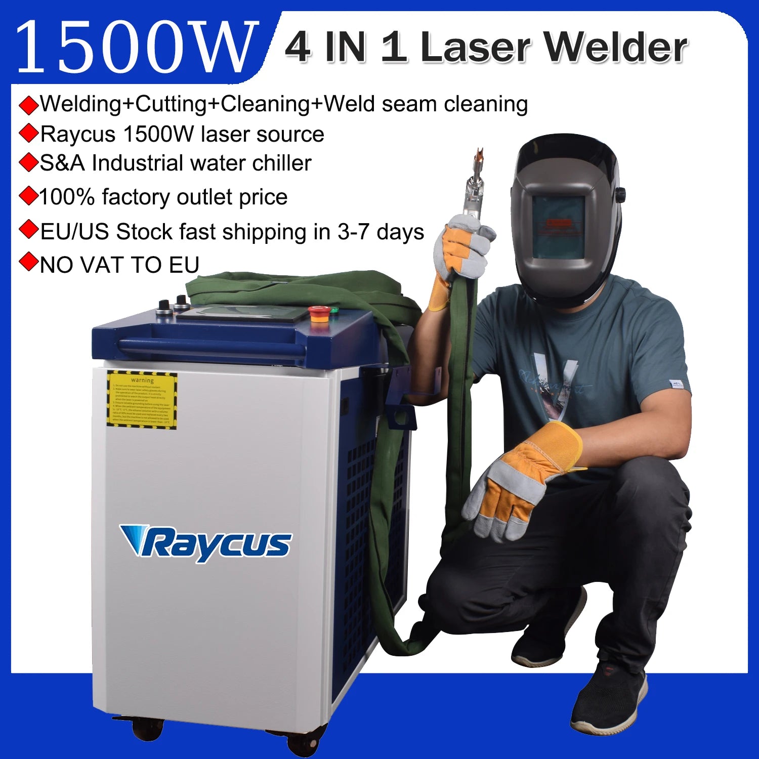 2025 4 IN 1 Raycus 2000W Fiber Laser Welding Cleaning Cutting Machine Weld Seam Clean Machine water chiller