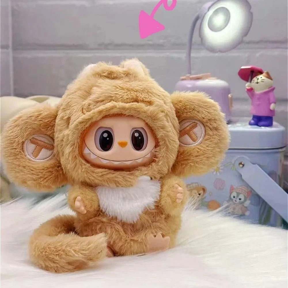 For 17cm/10.5cm Labubu 4.0/3.0 Accessories Doll Clothes Heartbeat Long Eared Furry Rabbit Costume Cartoon Dress Up Labubu Outfit