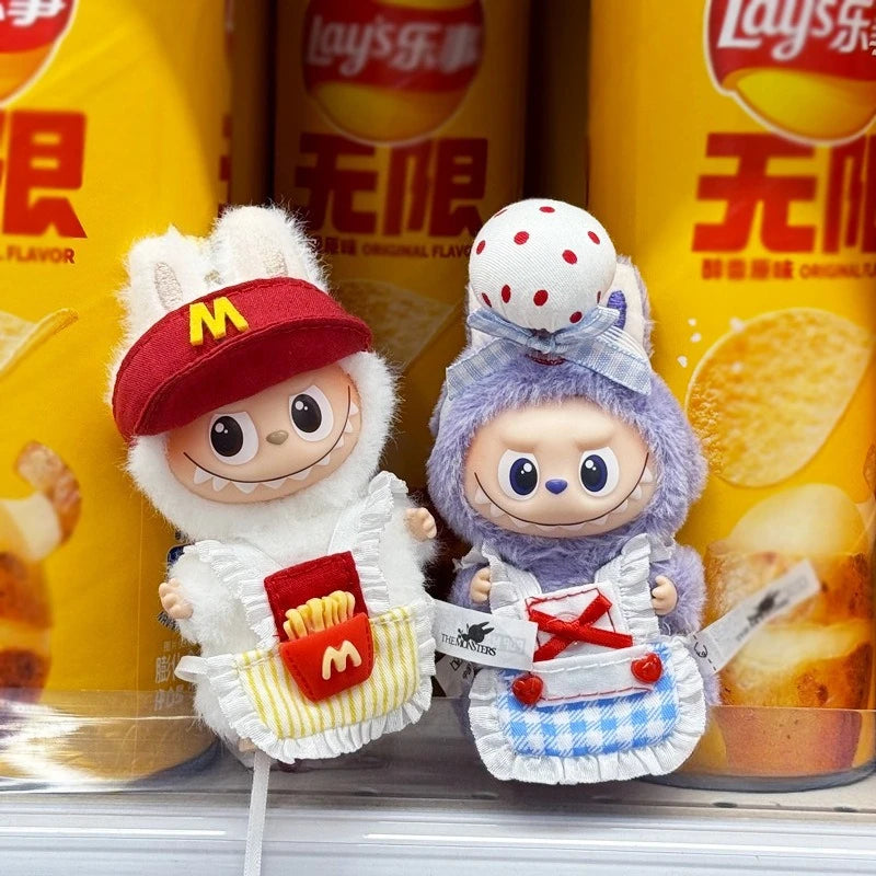 For 10cm Mini Labubu Clothing Set Restaurant Workwear 4.0 Labubu Clothes outfit Headwear Bib Doll Accessories Toys Gifts