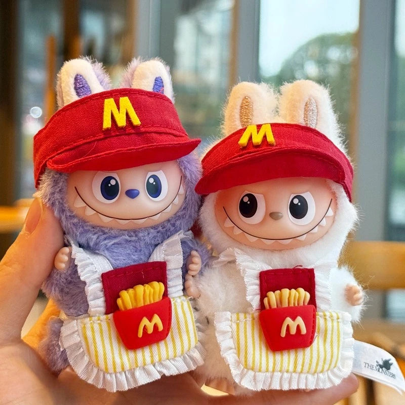 For 10cm Mini Labubu Clothing Set Restaurant Workwear 4.0 Labubu Clothes outfit Headwear Bib Doll Accessories Toys Gifts