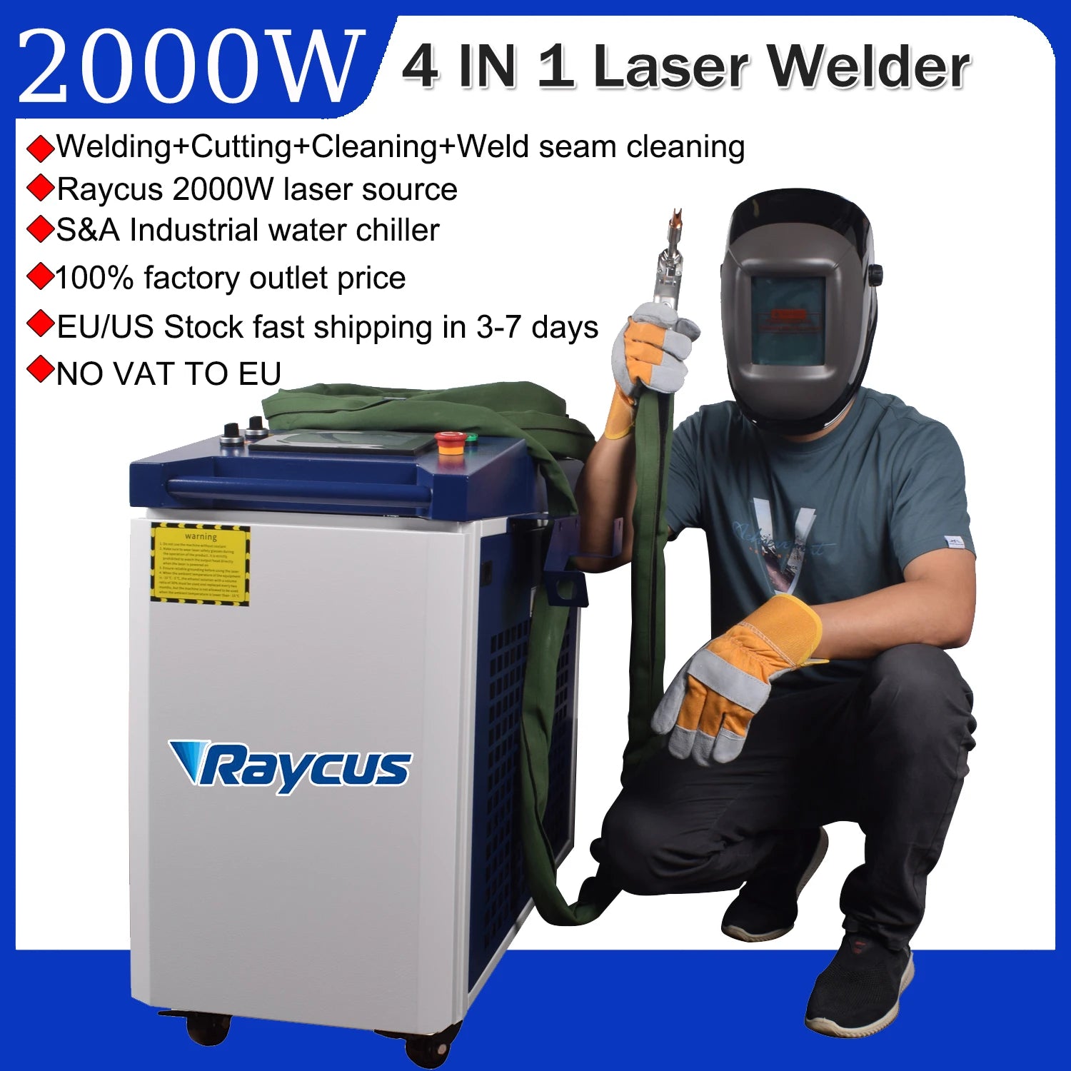 2025 4 IN 1 Raycus 2000W Fiber Laser Welding Cleaning Cutting Machine Weld Seam Clean Machine water chiller