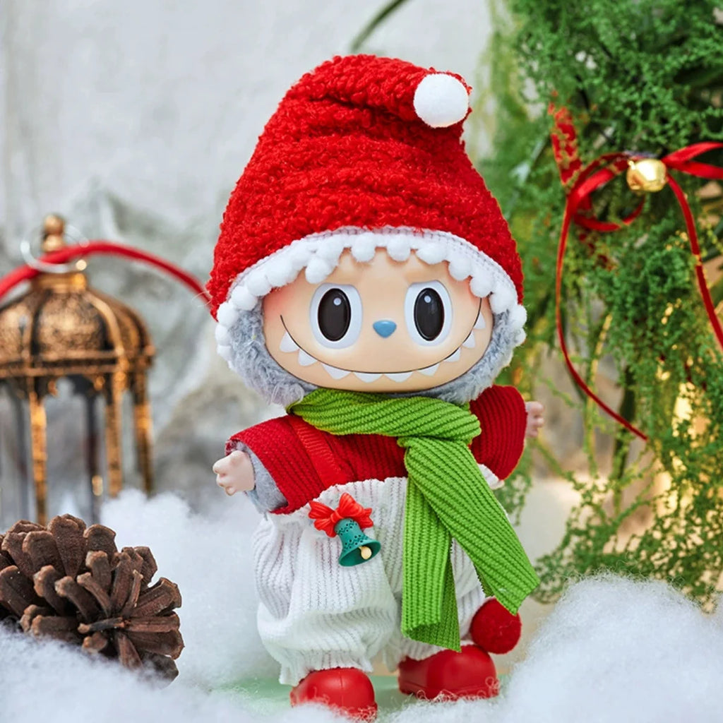 For Labubu Clothes: Christmas Deer Set (Red Festive Outfit) for V1/V2/V3 - Labubu Outfit Holiday Gift Christmas Set