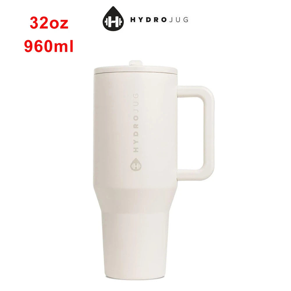 32 40 OZ Iced Coffee Cup Tumbler with Handle Traveler Straw Lid Stainless Steel Vacuum Insulated Car Mug Thermal Bottle Flask