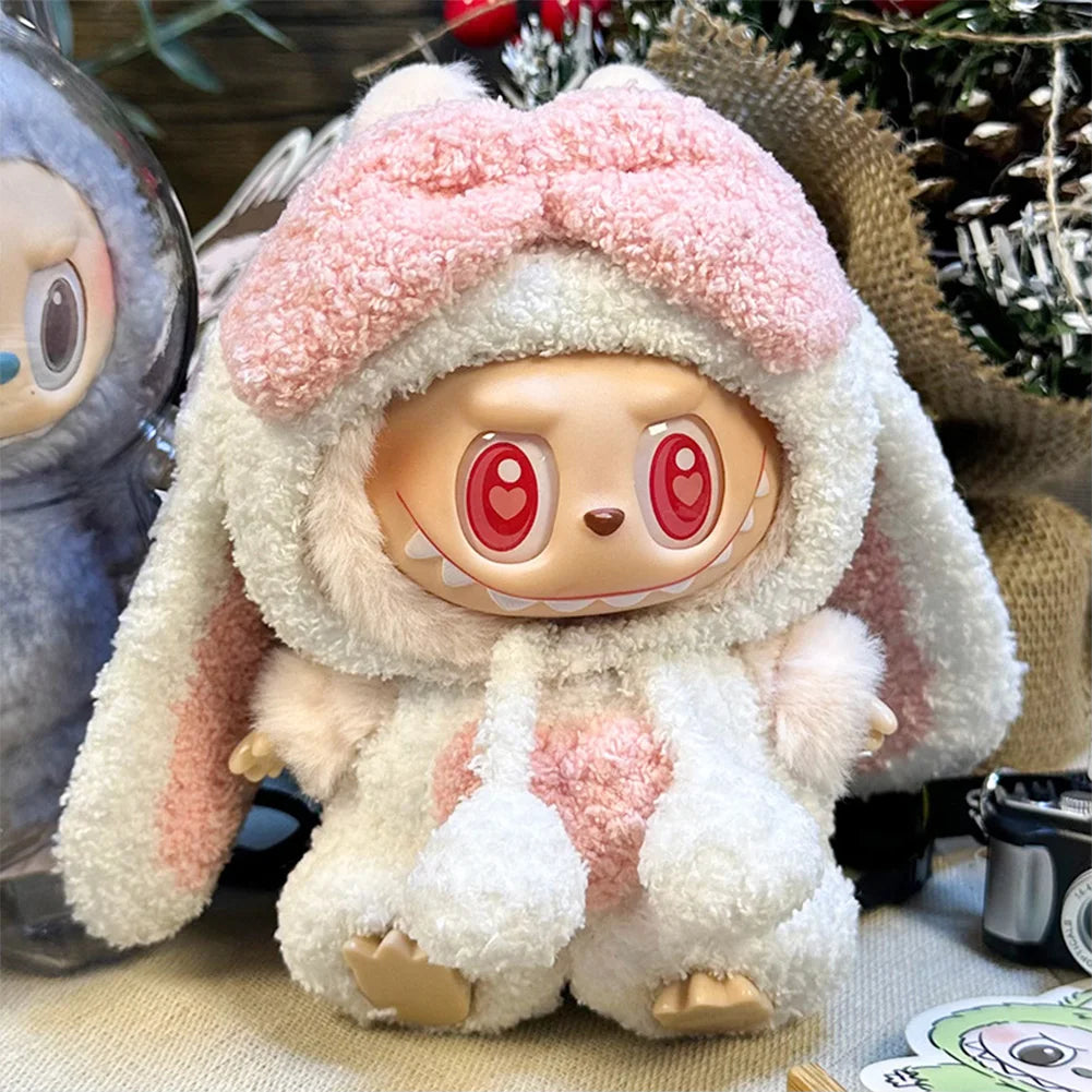 For 17cm/10.5cm Labubu 4.0/3.0 Accessories Doll Clothes Heartbeat Long Eared Furry Rabbit Costume Cartoon Dress Up Labubu Outfit