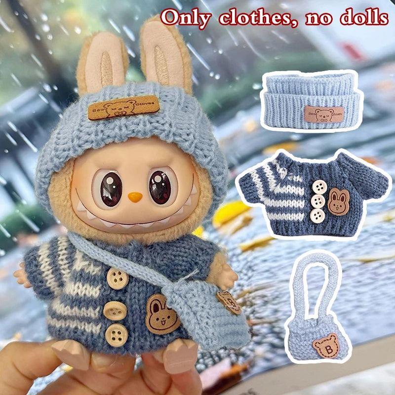Doll clothes for Labubu Outfit V1 V2 V3 17cm Dolls Sitting Accessories Glasses Clothing Designer Kids Gift Sweater Hat Bag Set