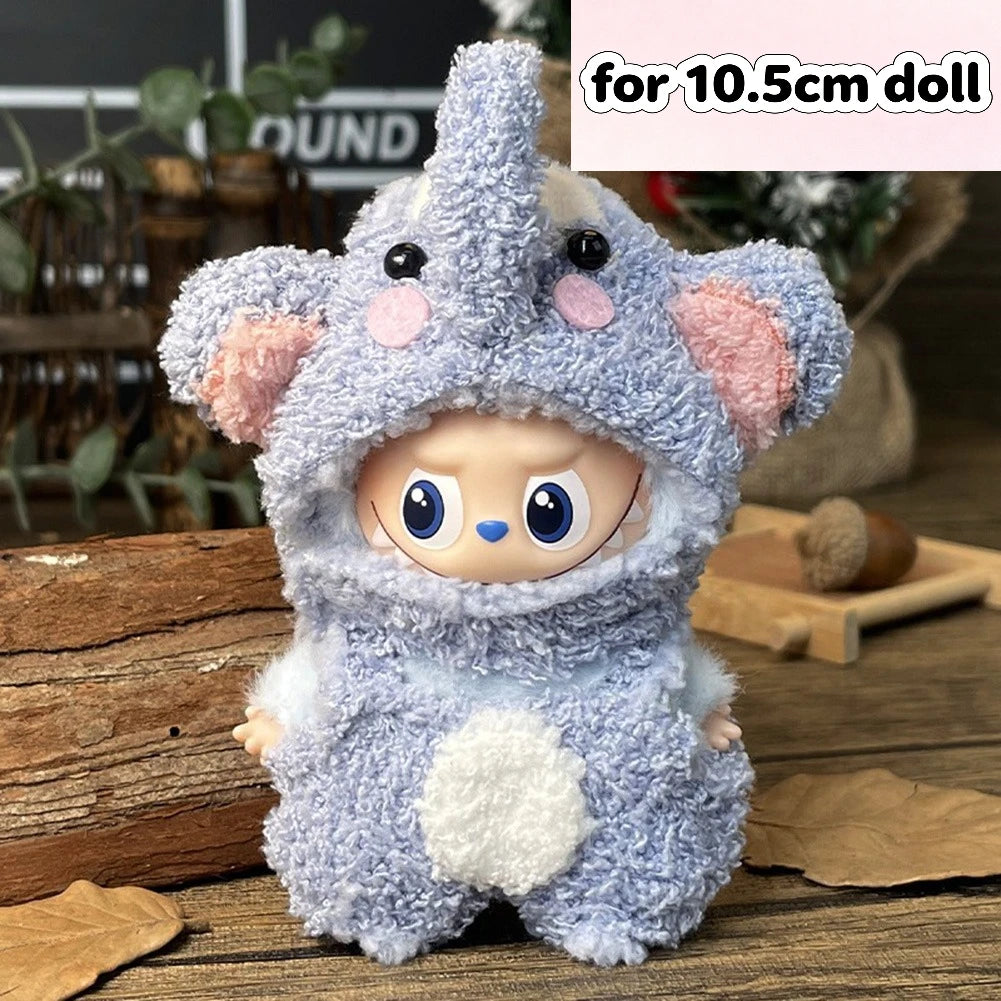For 17cm/10.5cm Labubu 4.0/3.0 Accessories Doll Clothes Heartbeat Long Eared Furry Rabbit Costume Cartoon Dress Up Labubu Outfit