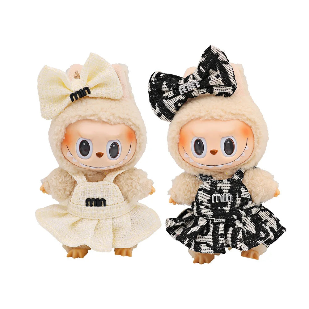 Mini Labubu Clothes Luxury Dress Bow Strap Pants Set 3.0 Labubu clothing outfit Glasses Shoes Doll Accessories For 15/17cm