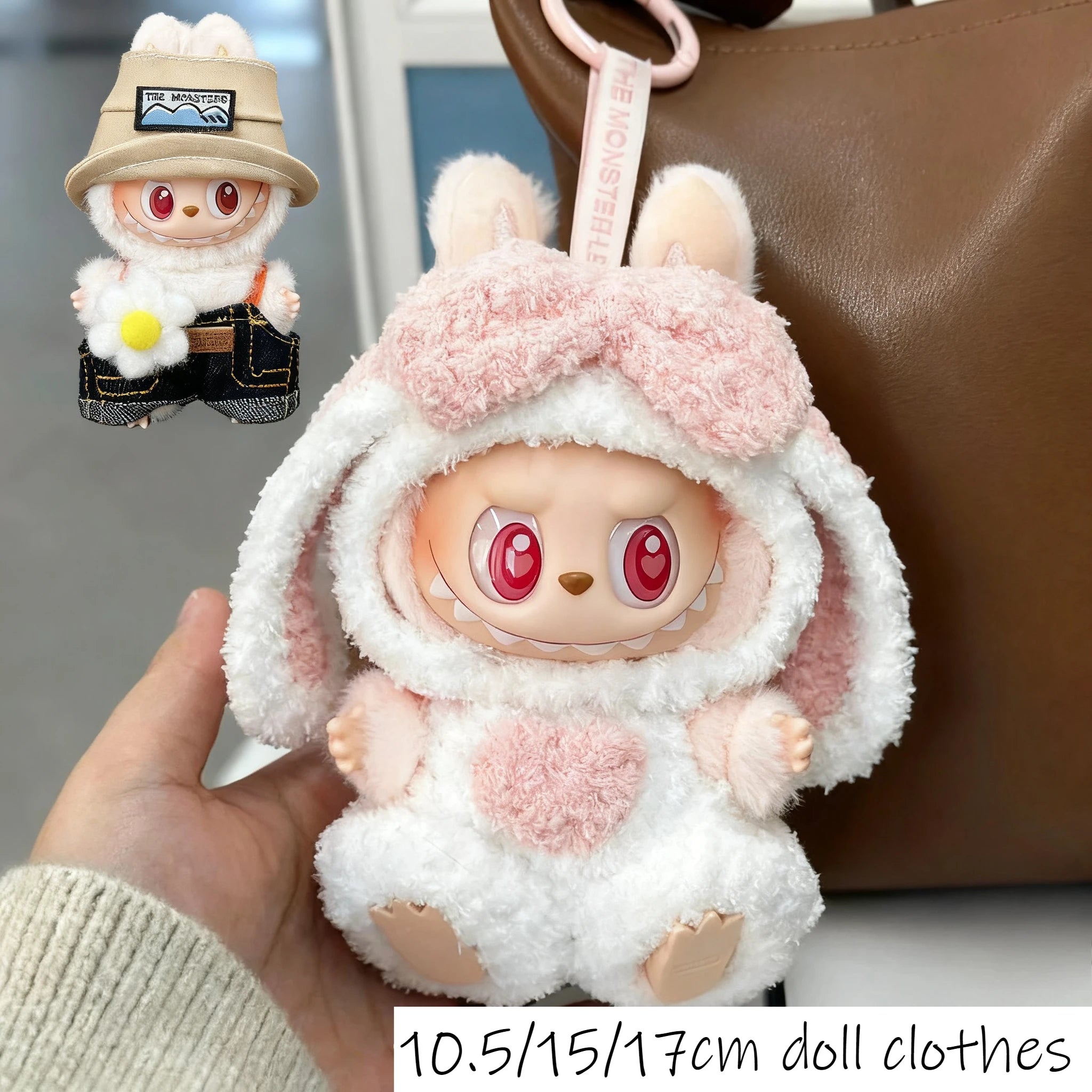For 17cm/10.5cm Labubu 4.0/3.0 Accessories Doll Clothes Heartbeat Long Eared Furry Rabbit Costume Cartoon Dress Up Labubu Outfit