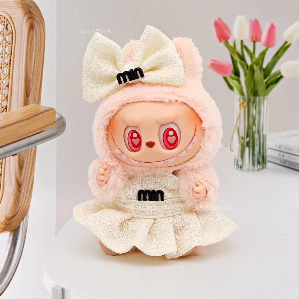 Mini Labubu Clothes Luxury Dress Bow Strap Pants Set 3.0 Labubu clothing outfit Glasses Shoes Doll Accessories For 15/17cm