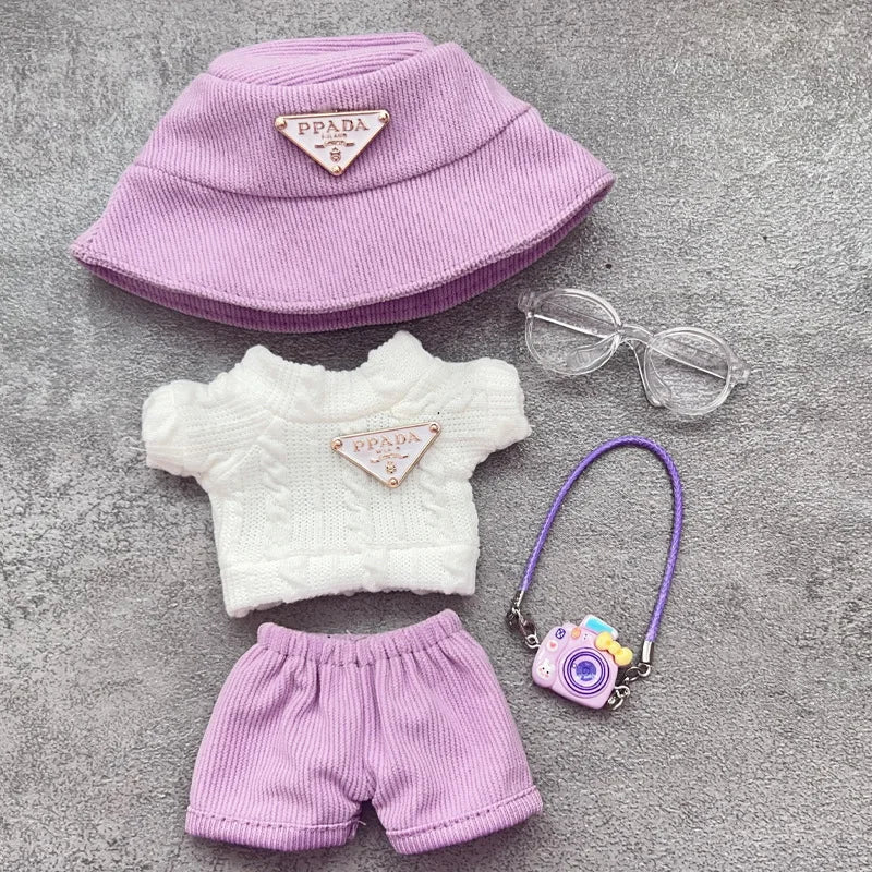 For Labubu first and second generation baby clothes labubu triangle sweater overalls hat set can be worn for sitting parties